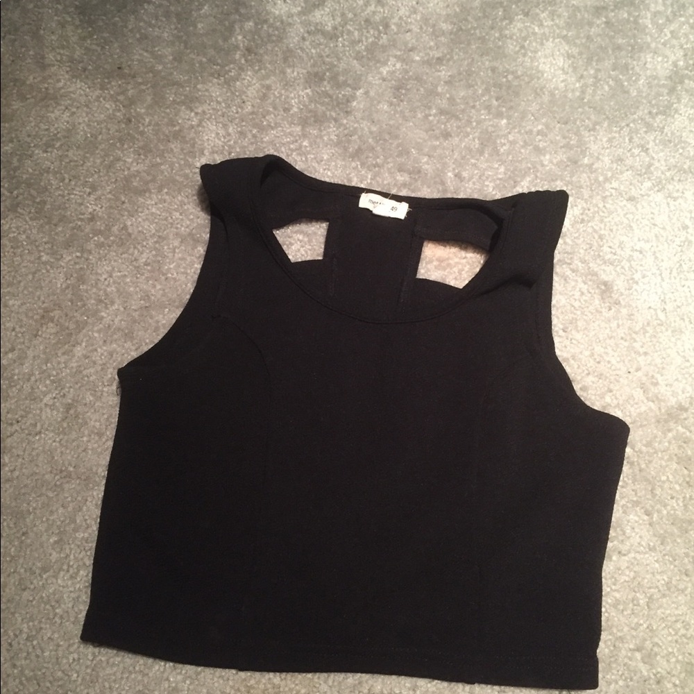 Black crop top with design on back
